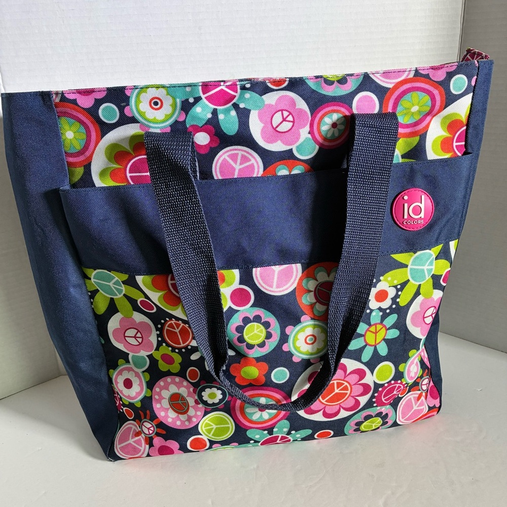 id Colors Collection Navy and Multicolor Floral Tote